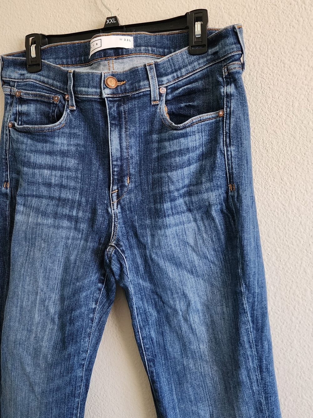 AYR The Pop Jeans Size W 33L Straight Leg Medium Wash Stretch Denim Made in USA - Picture 2 of 9